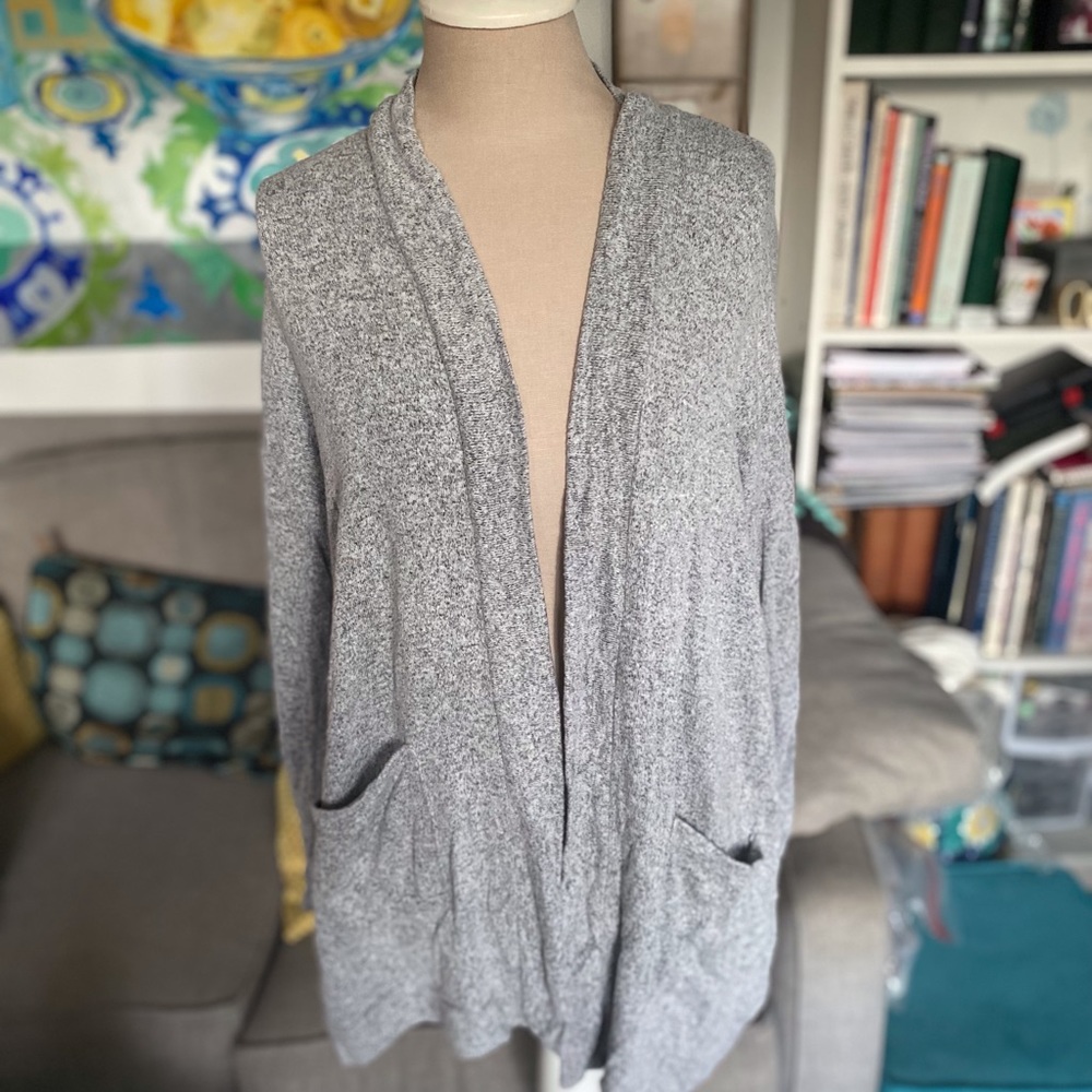 American Eagle Open Back Cardigan M Gray Heather Stretch Viscose Blend VGUC
